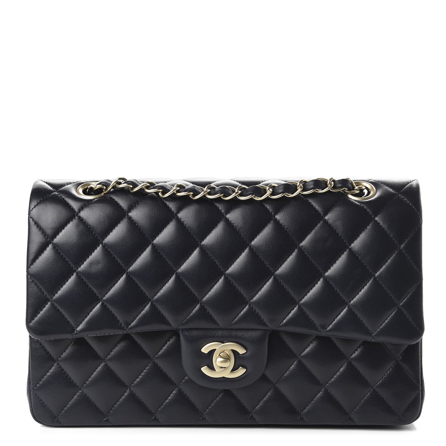 Lambskin Quilted Medium Double Flap Navy