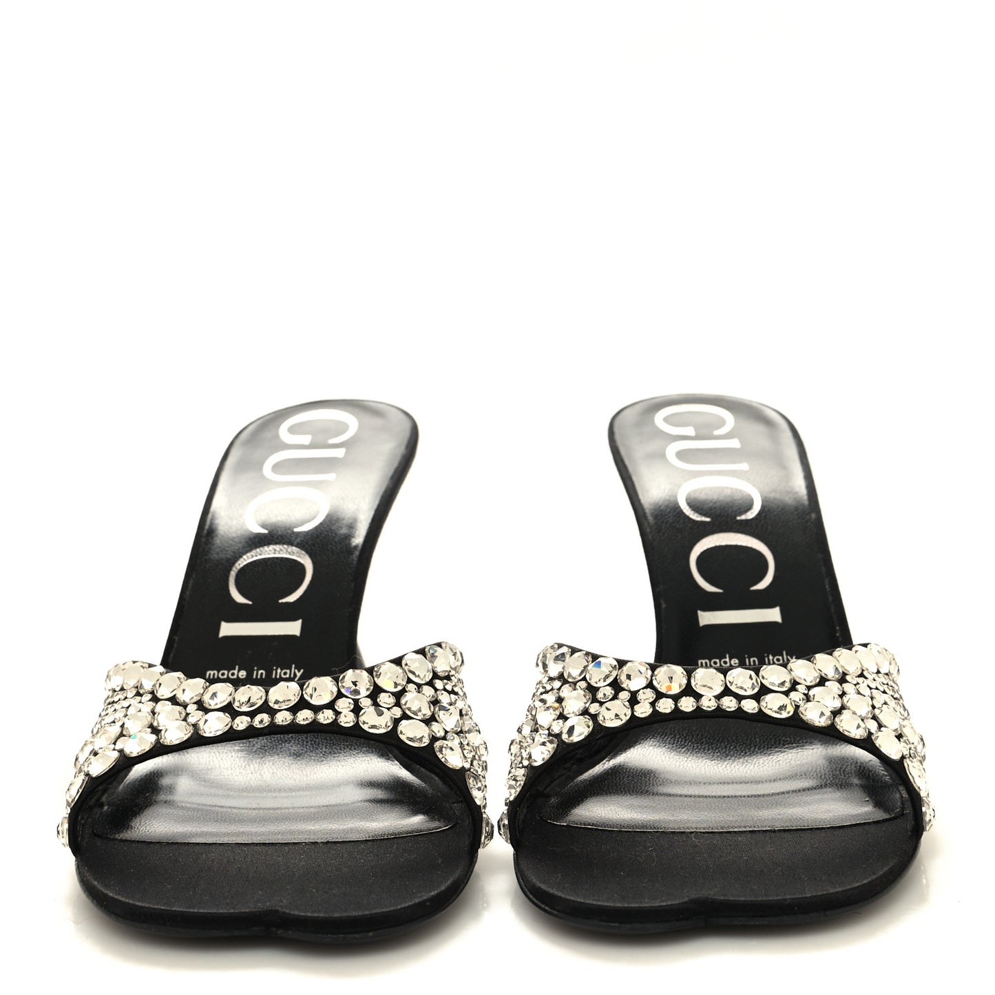 Satin Crystal 65mm Slide Sandals 37 Black