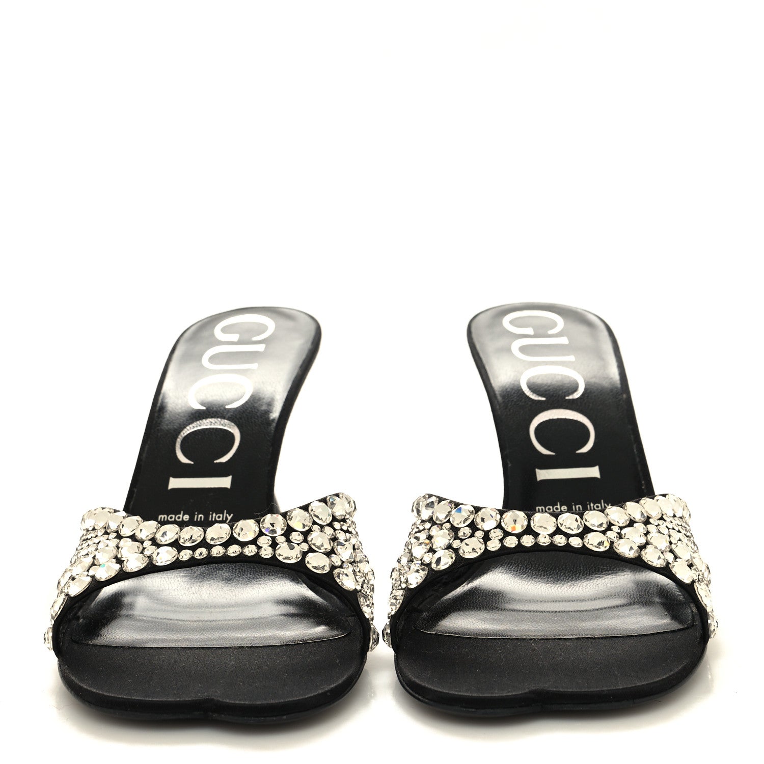 Gucci Satin Crystal 65mm Slide Sandals 37 Black 2 of 8