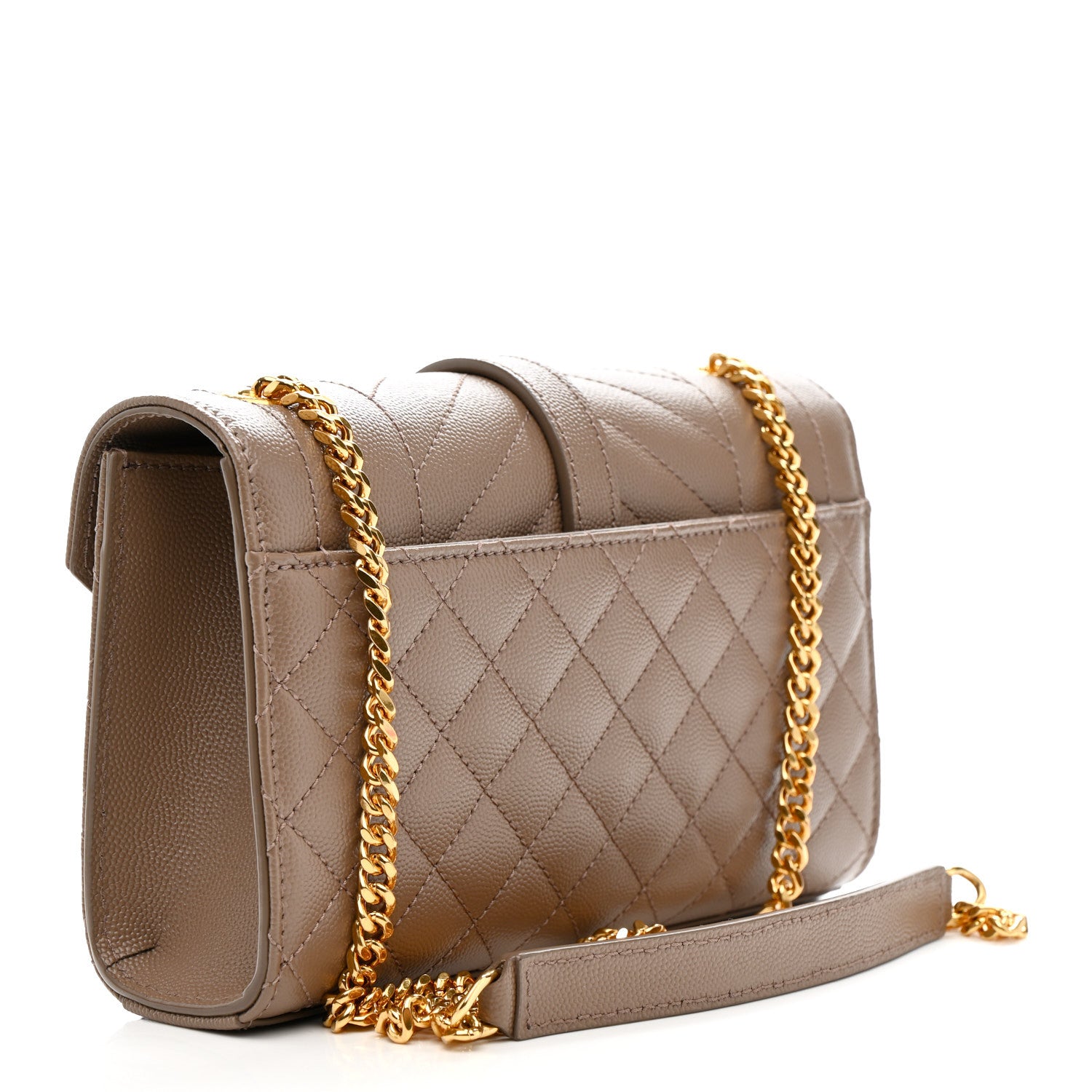 Saint Laurent Grain De Poudre Textured Mixed Matelasse Triquilt Small Monogram Satchel Dark Beige 3 of 10