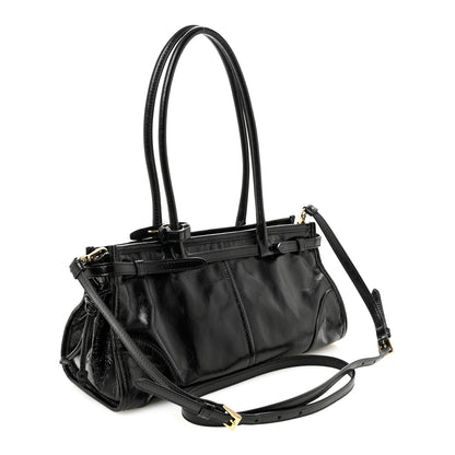 Prada Glossy Calfskin Triangle Medium Bonnie Shoulder Bag Black 3 of 9