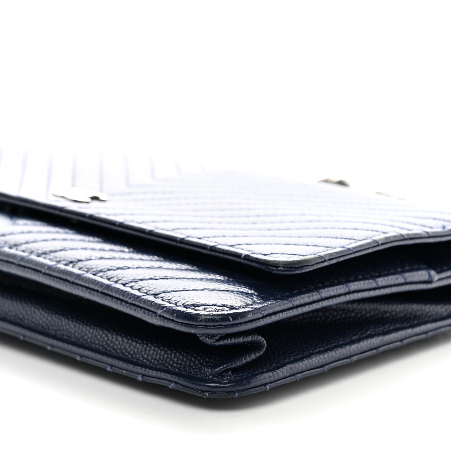 Caviar Chevron Quilted Wallet On Chain WOC Navy