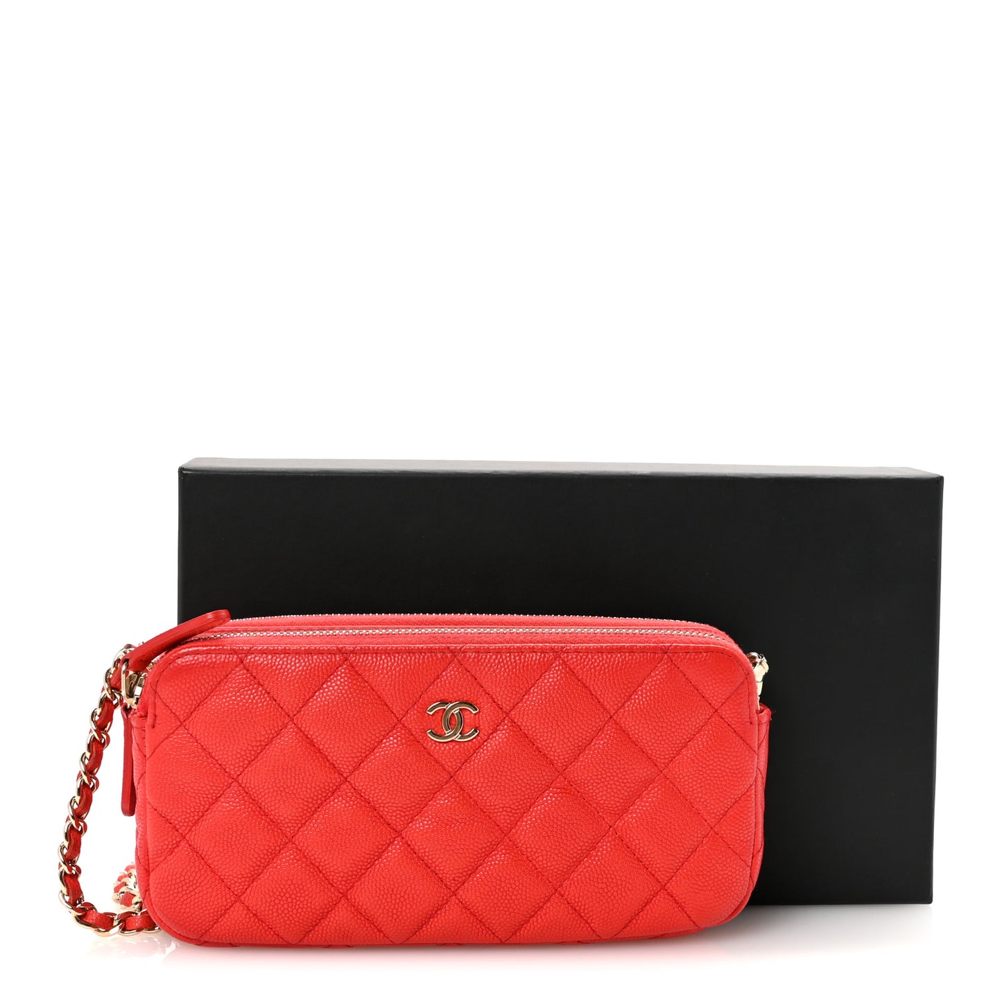 Caviar Quilted Small Clutch With Chain Red