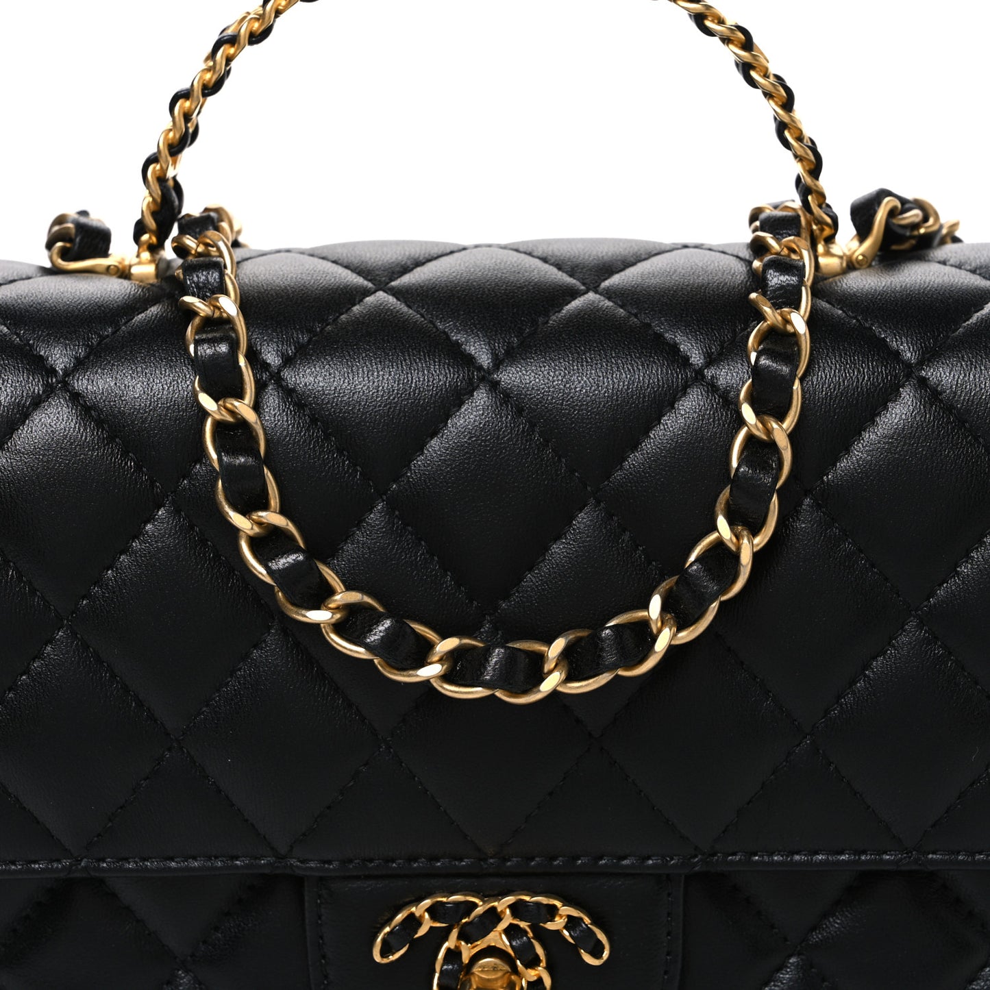 Lambskin Quilted Small Strass On Top Flap Bag Black