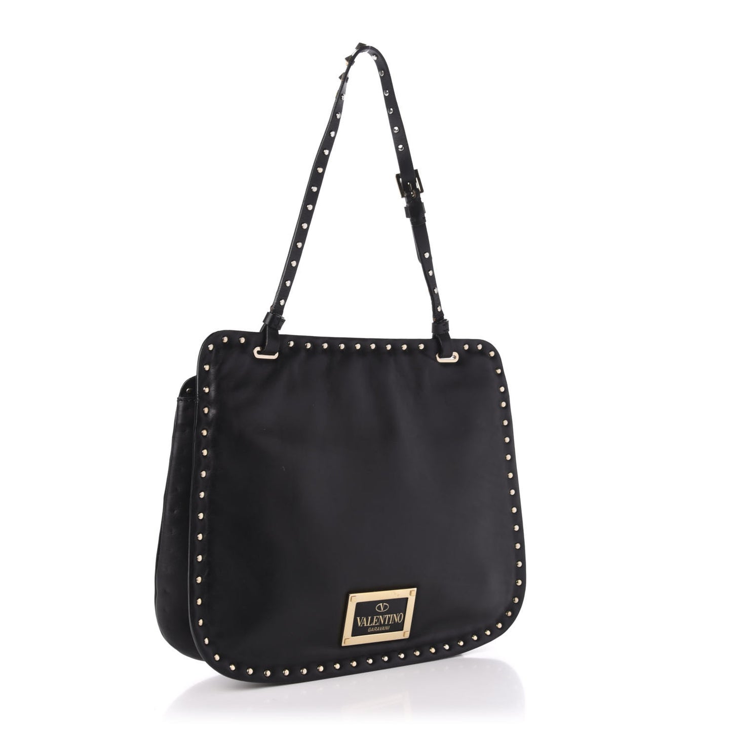 Vitello Rockstud Shoulder Satchel Black