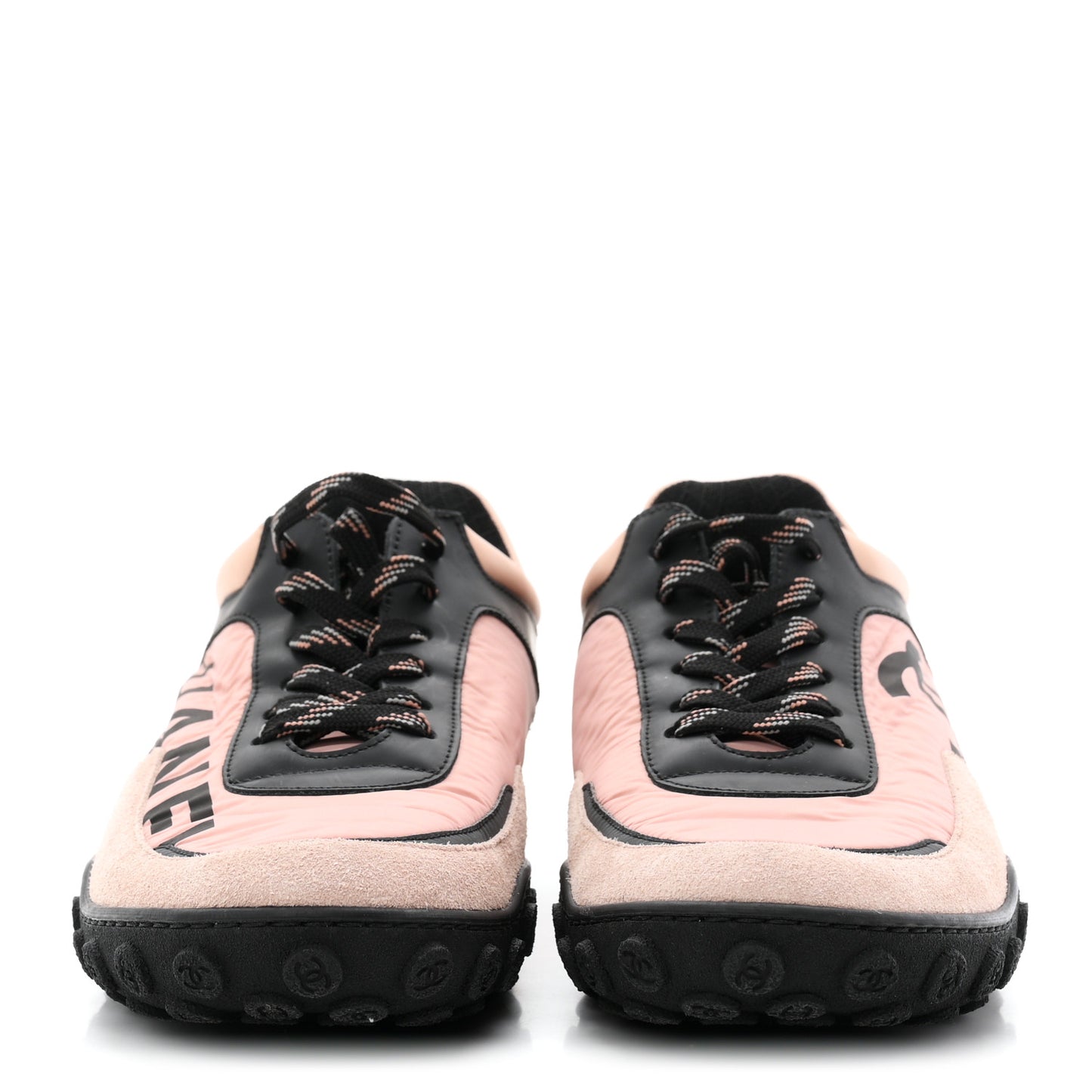 Nylon Calfskin Suede CC Womens Sneakers 37.5 Pink Black