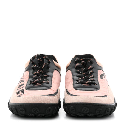 Chanel Nylon Calfskin Suede CC Womens Sneakers 37.5 Pink Black 3 of 10