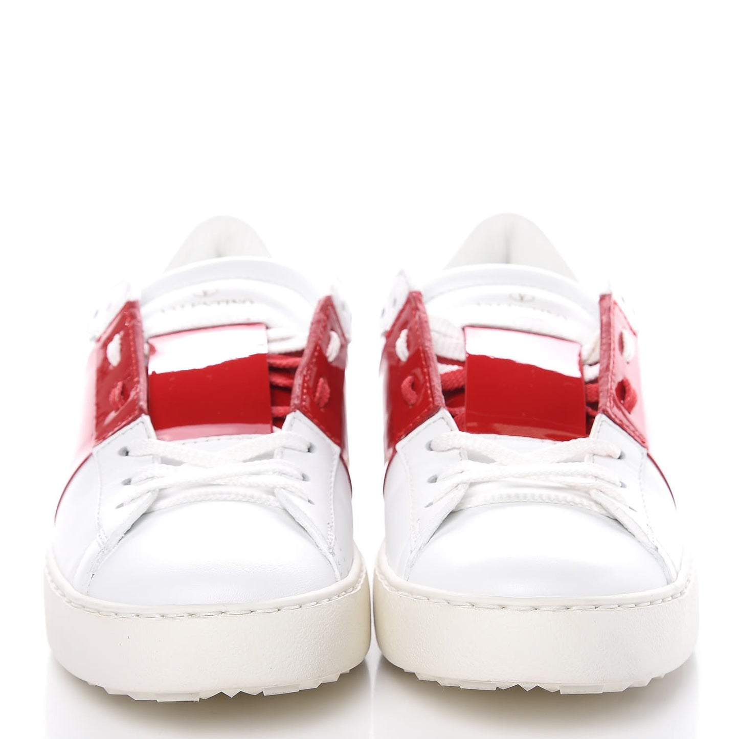 Calfskin Patent Rockstud Open Sneakers 39 White Rosso Valentino