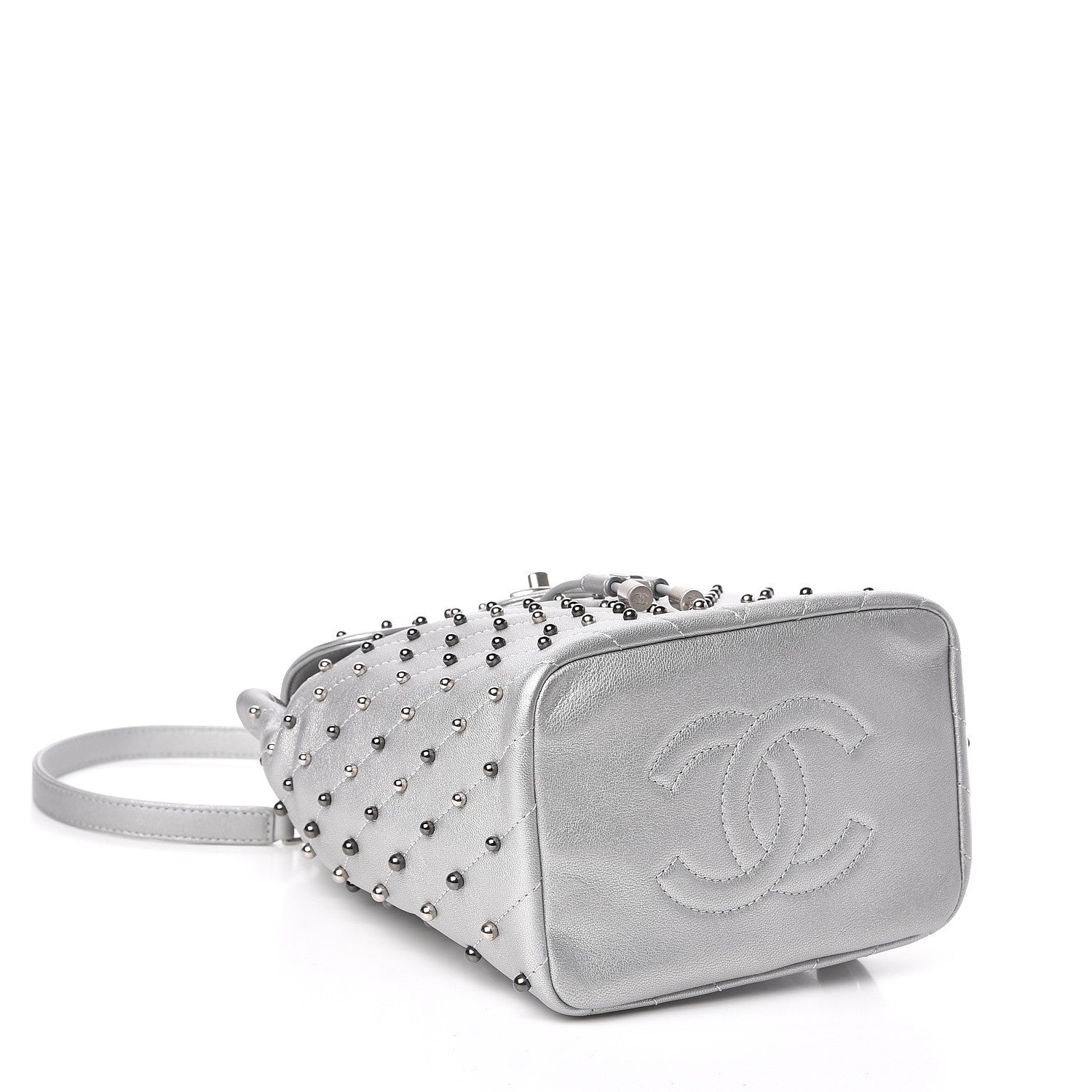 Chanel Metallic Lambskin Chevron Quilted Studded Stud Wars Backpack Silver 4 of 10