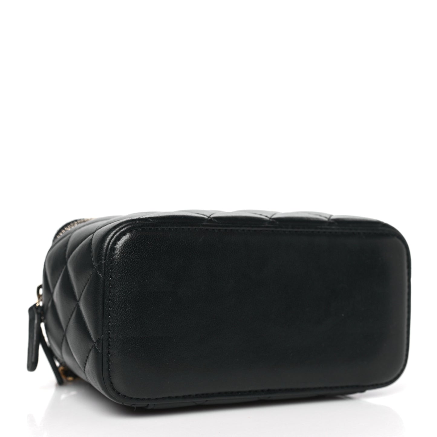 Lambskin Quilted Pearl Crush Small Vanity Case With Chain Black