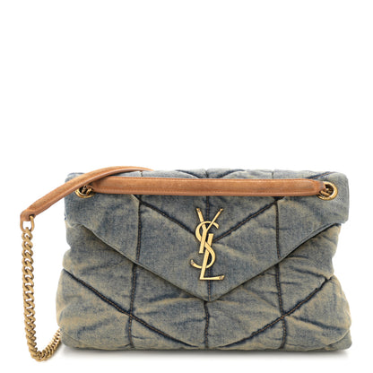 Saint Laurent Denim Quilted Small Loulou Puffer Monogram Chain Satchel Blue Cinnamon 1 of 13