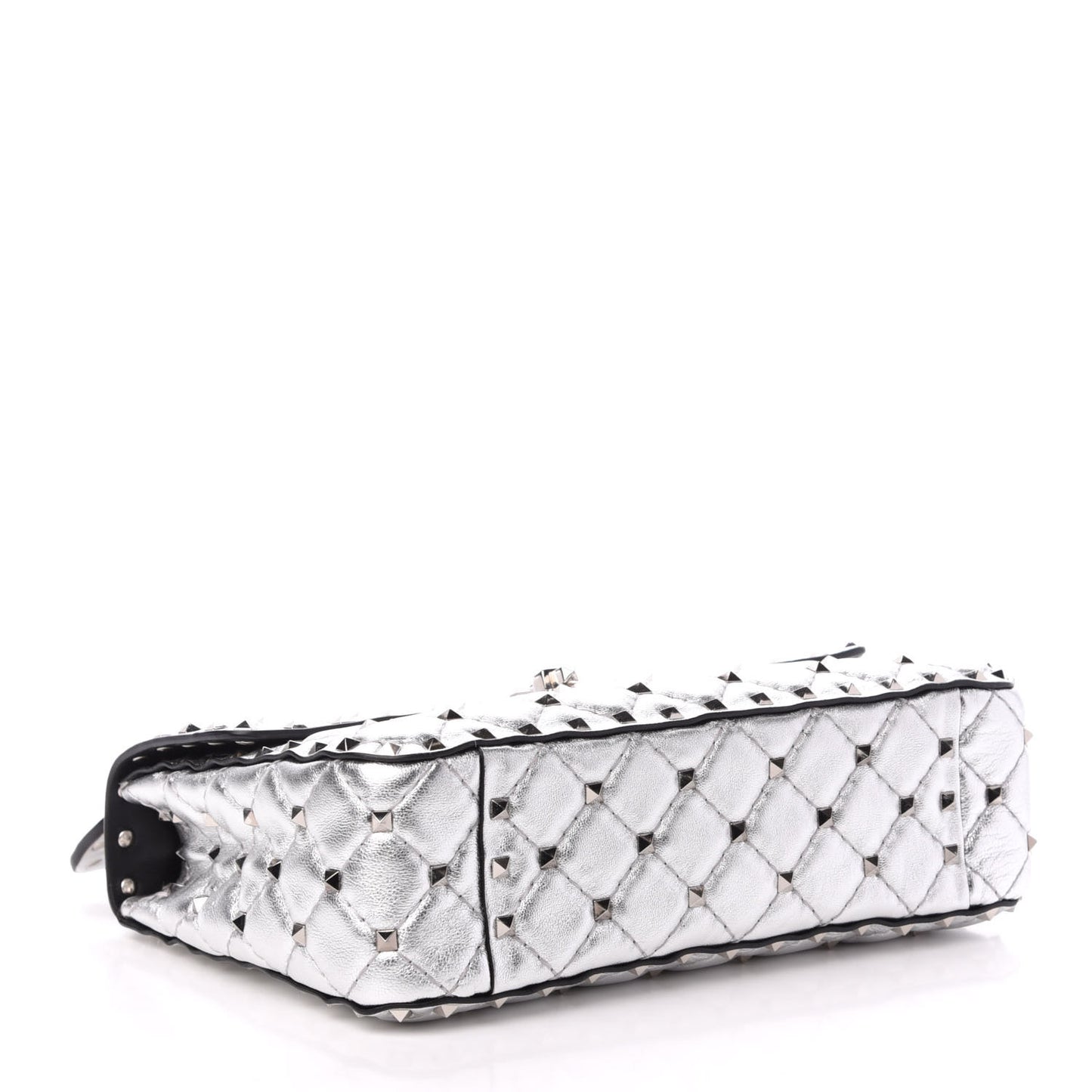 Metallic Nappa Medium Rockstud Spike Shoulder Bag Silver
