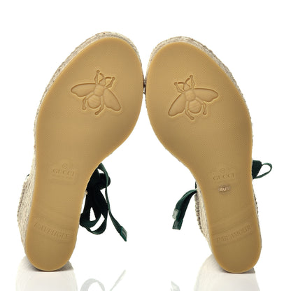 Gucci Canvas Malaga Kid Web Ankle Wrap Espadrille Wedge Sandals 40.5 Green Red Mystic White Emerald 6 of 11