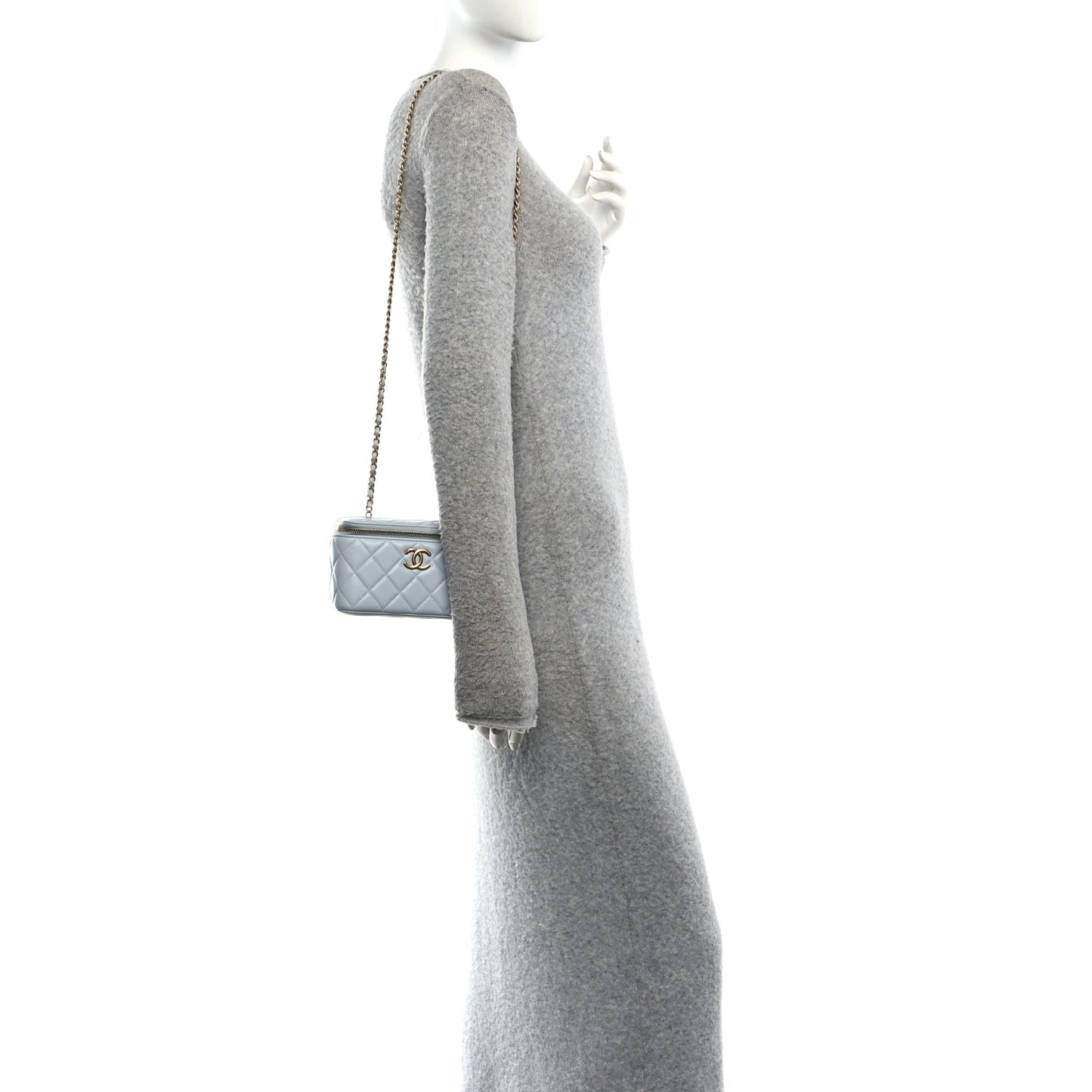 Lambskin Quilted Small CC Vanity Case With Chain Light Blue