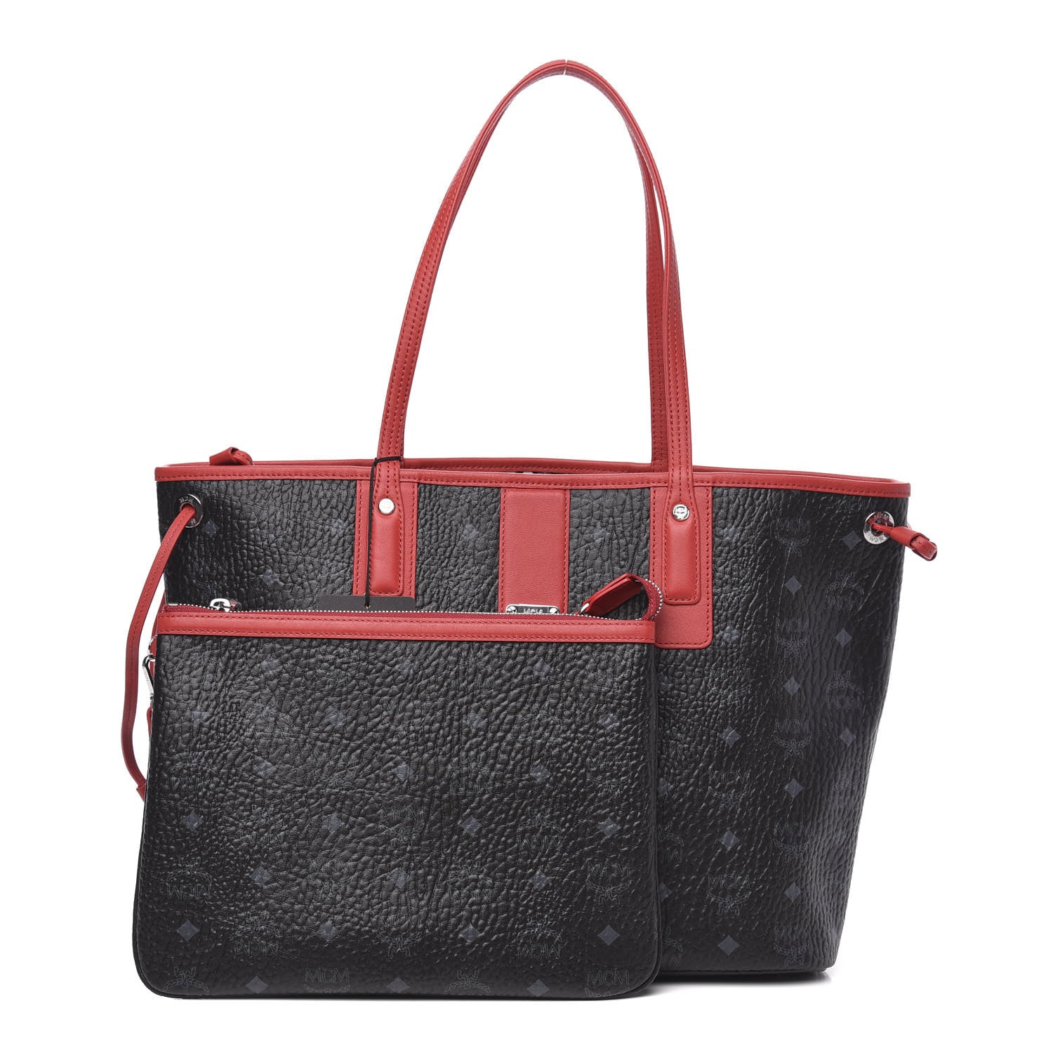 MCM Visetos Medium Liz Reversible Shopper Tote Black Red 1 of 13