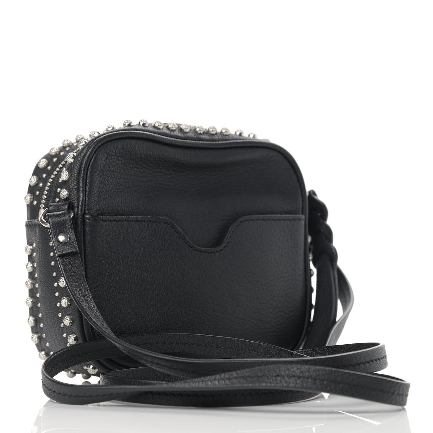 Calfskin Studded Embroidered Mini Camera Bag Black