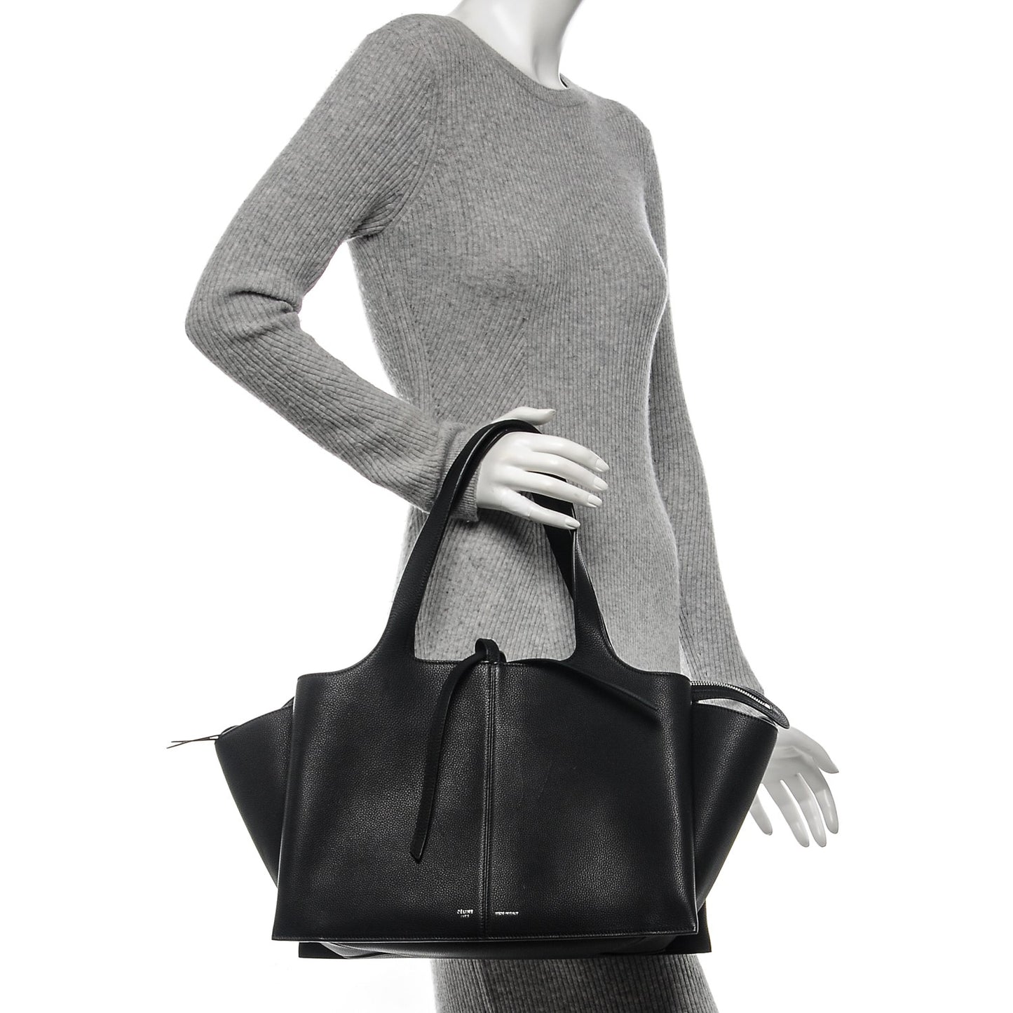 Baby Grained Calfskin Medium Tri-Fold Bag Black