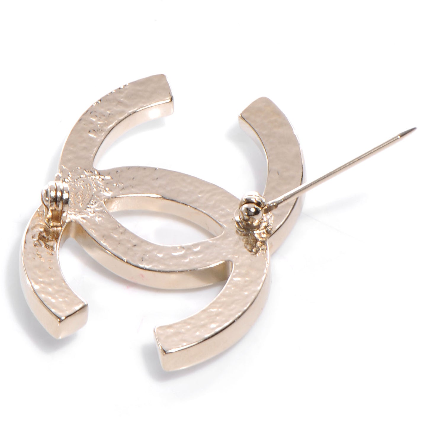 Faux Pearl CC Brooch Pin Light Gold