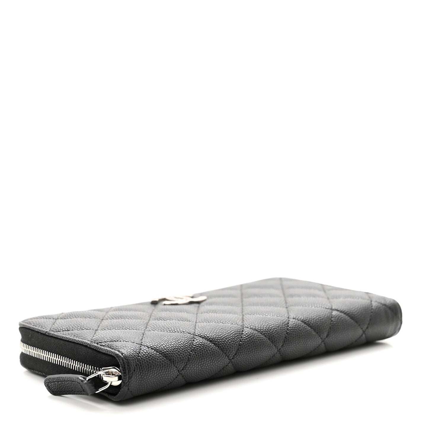 Caviar Quilted CC Logo Long Zipped Wallet Black