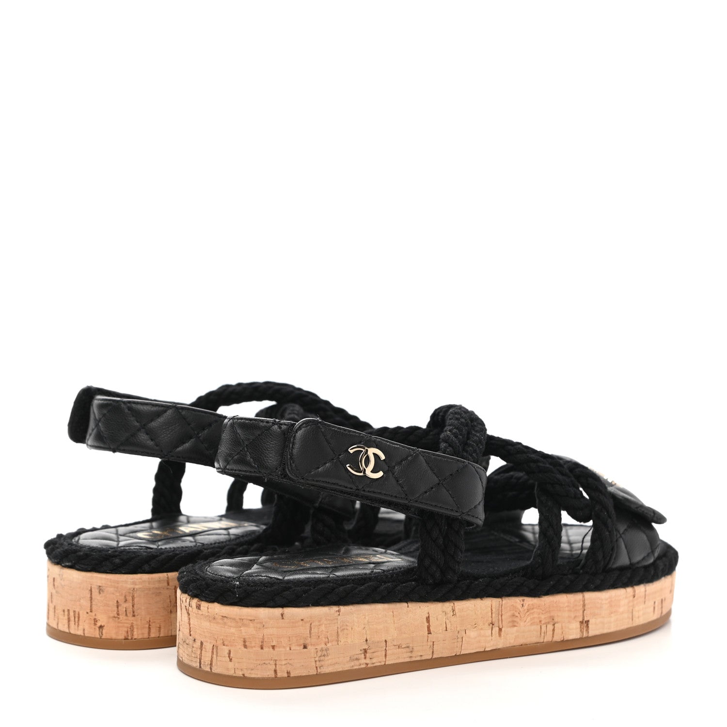 Chanel Cord Lambskin Quilted Logo Sandals 35 Black 4 of 9