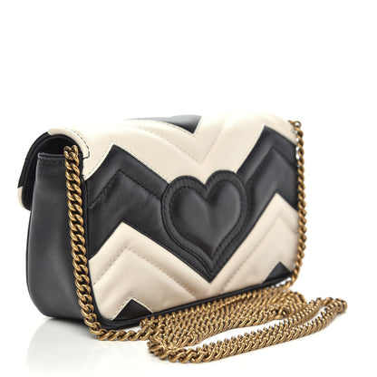 Gucci Calfskin Matelasse Super Mini GG Marmont Shoulder Bag Black White 3 of 13