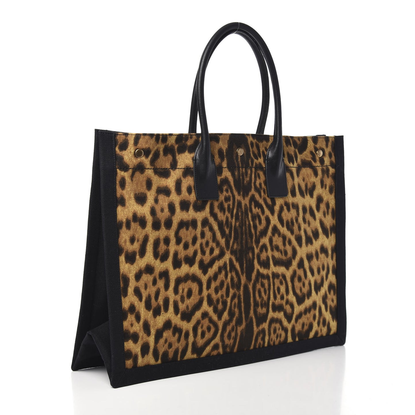 Canvas Calfskin Leopard Print Rive Gauche Noe Tote Natural Black