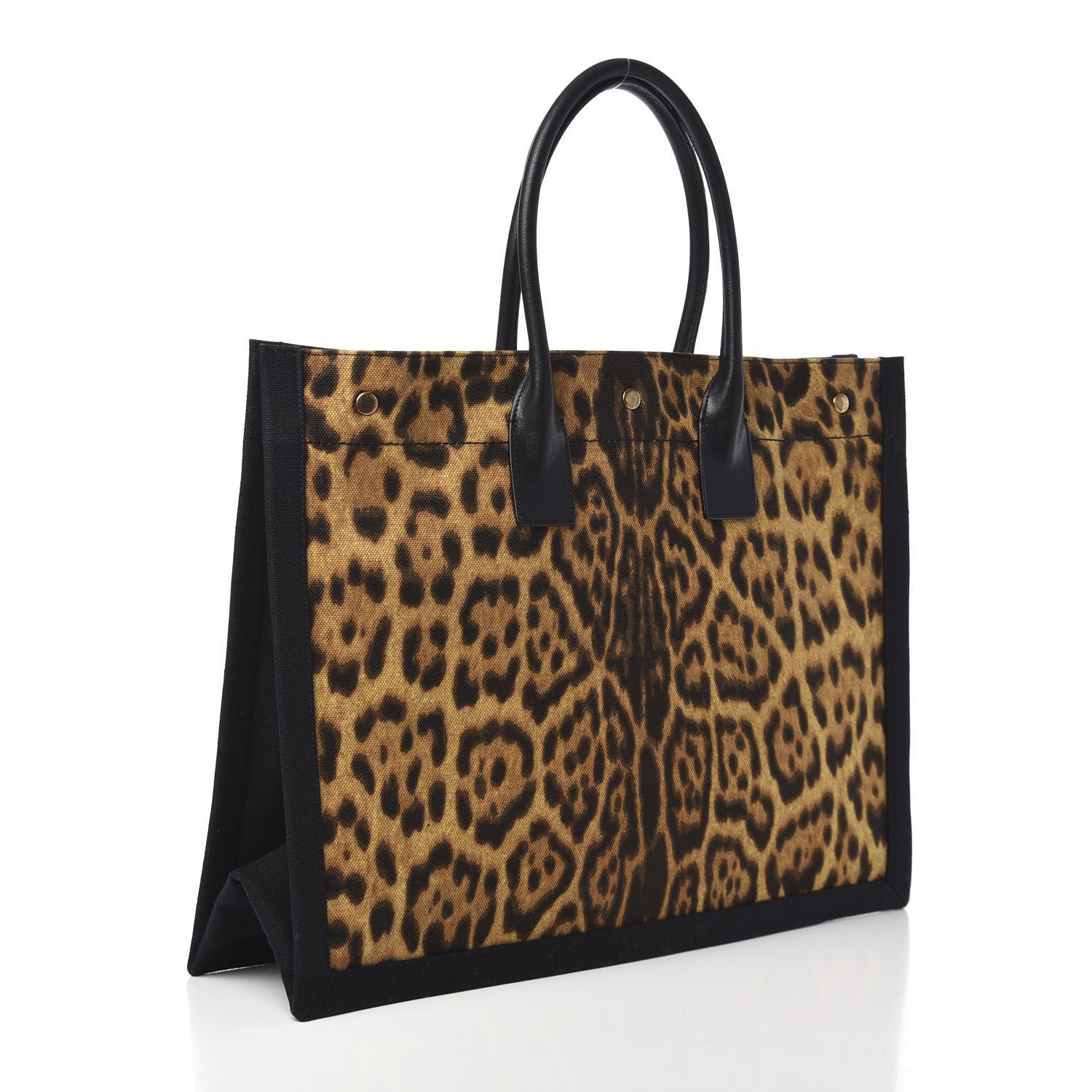 Saint Laurent Canvas Calfskin Leopard Print Rive Gauche Noe Tote Natural Black 3 of 9