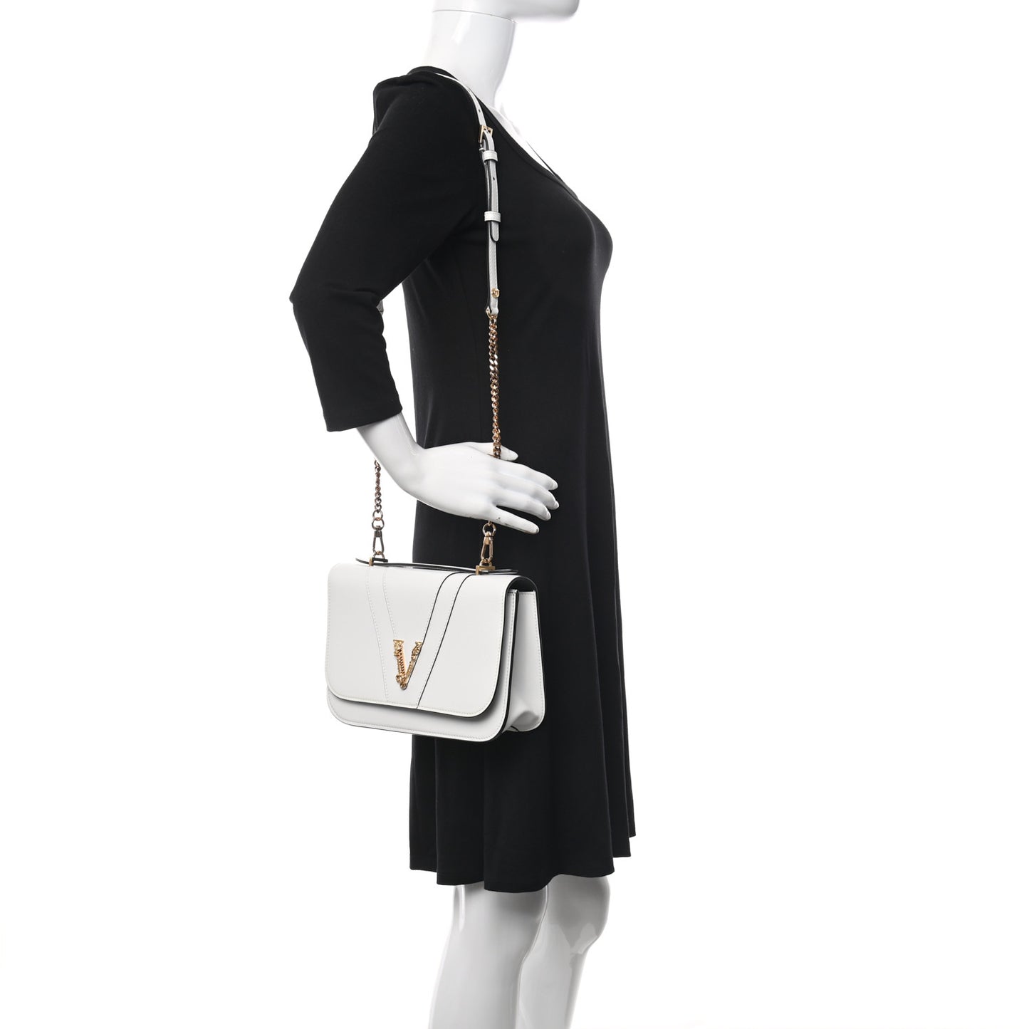 Vitello Barocco Virtus Top Handle Shoulder Bag White