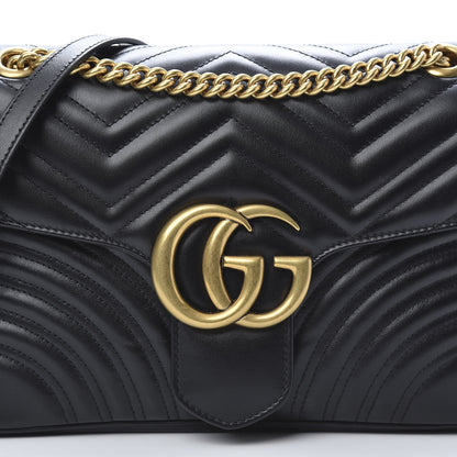 Gucci Calfskin Matelasse Medium GG Marmont Shoulder Bag Black 8 of 11