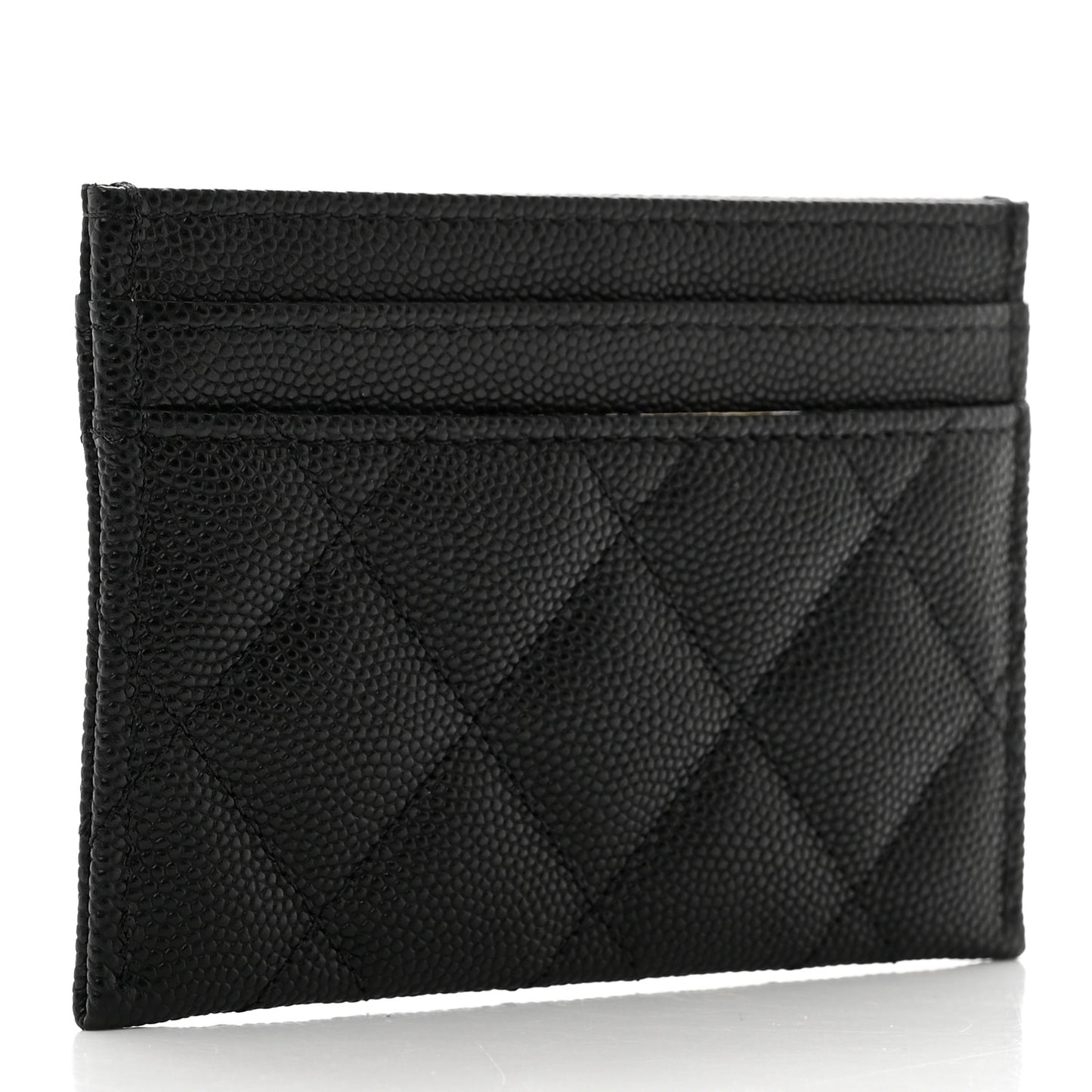 Caviar Quilted Striated Card Holder Black