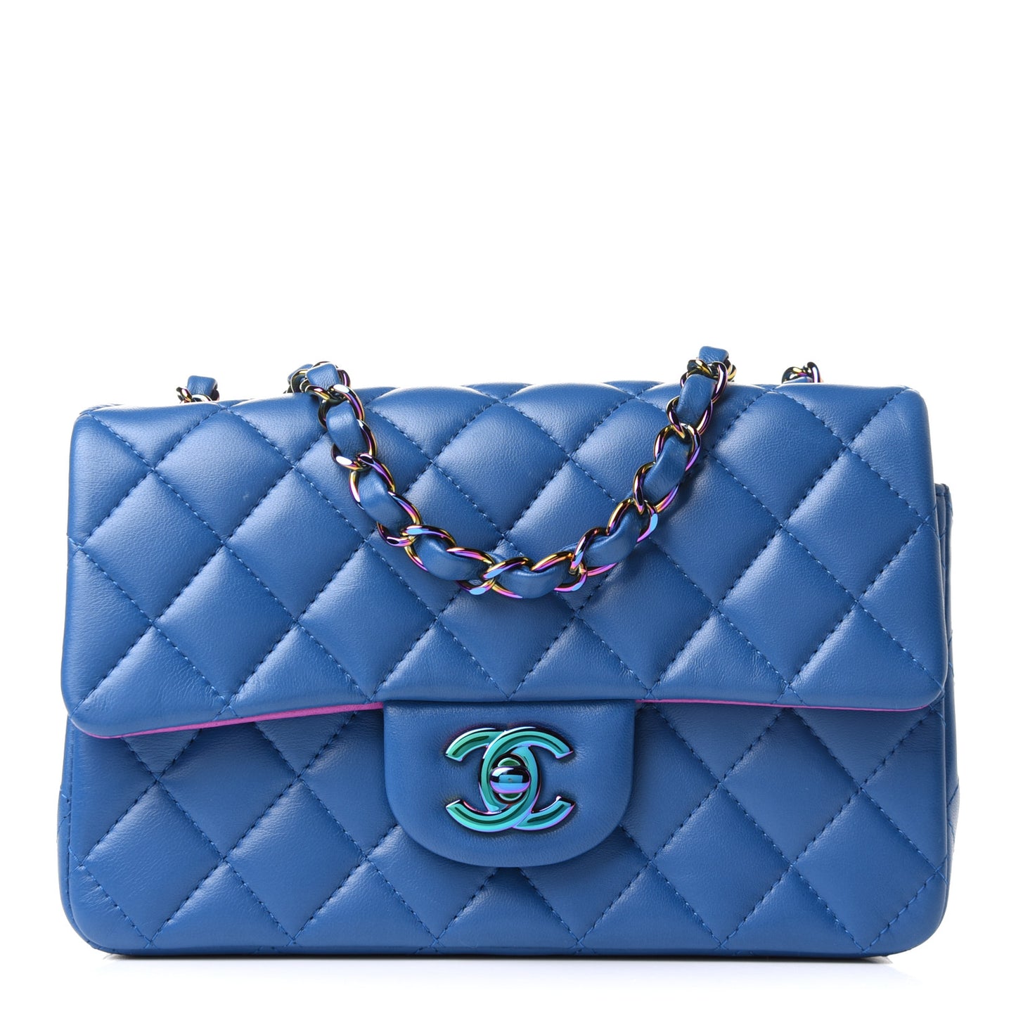 Lambskin Quilted Mini Rectangular Flap Blue Purple