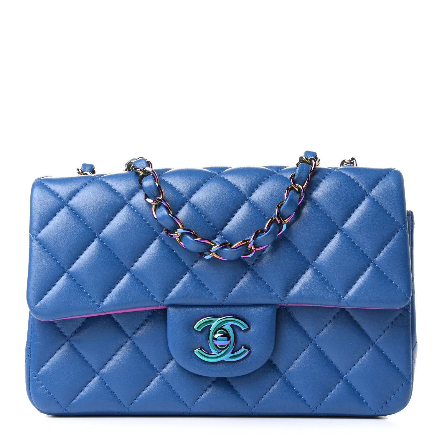 Chanel Lambskin Quilted Mini Rectangular Flap Blue Purple 1 of 10