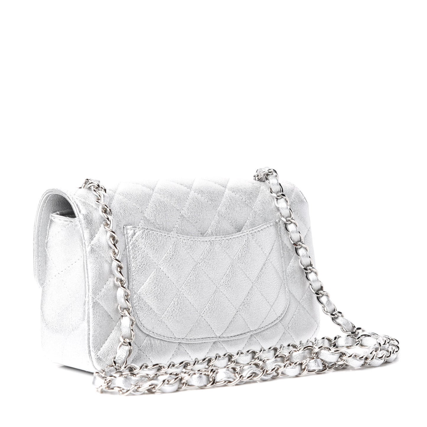 Metallic Lambskin Quilted Mini Rectangular Flap Silver