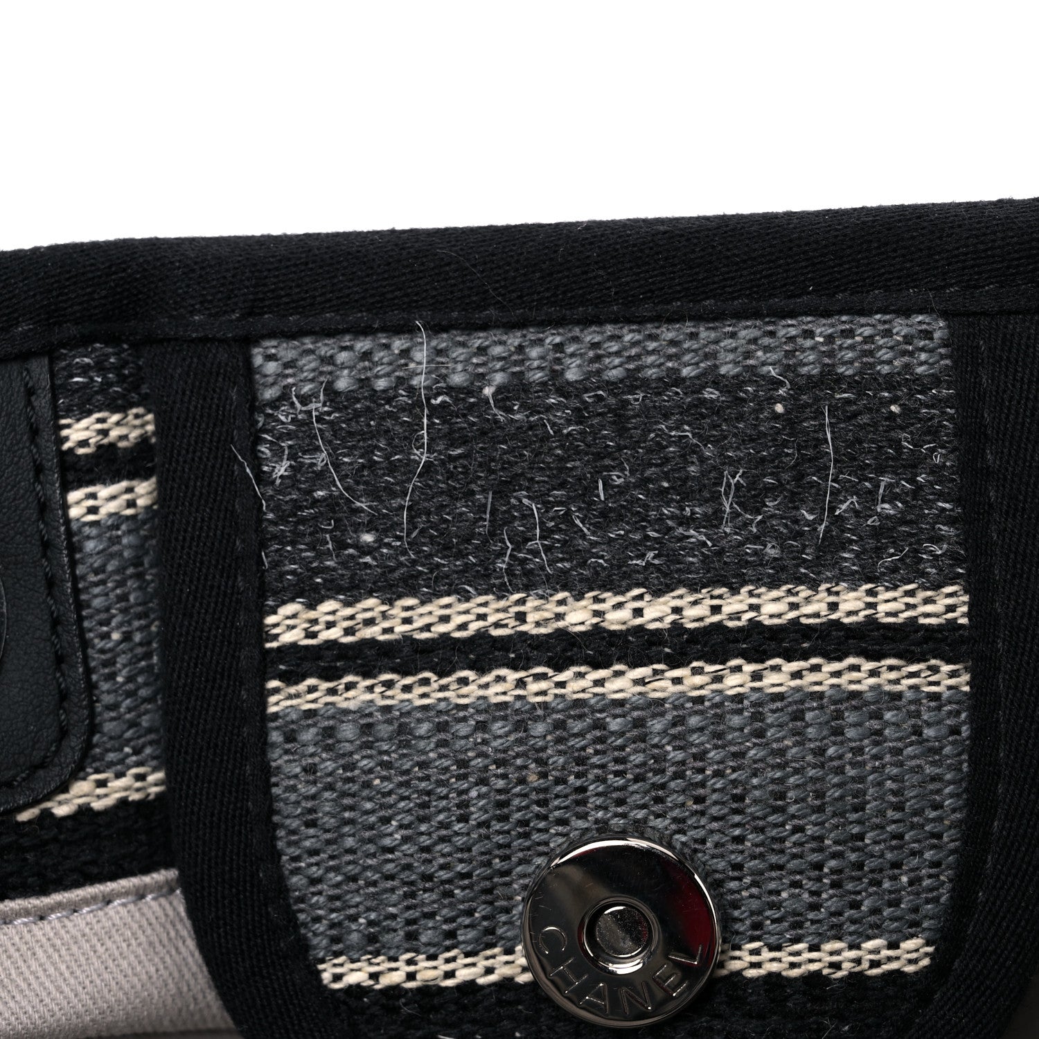 Chanel Striped Canvas Medium Deauville Tote Grey Black 11 of 14