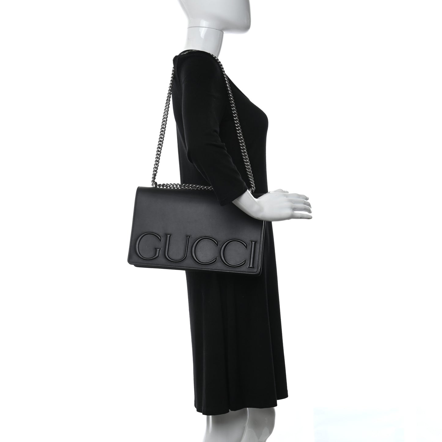 Calfskin Embossed XL Chain Strap Shoulder Bag Black