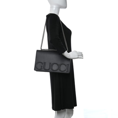 Gucci Calfskin Embossed XL Chain Strap Shoulder Bag Black 2 of 10