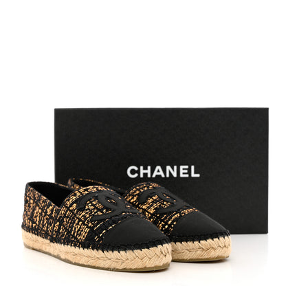 Chanel Metallic Tweed Grosgrain CC Espadrilles 38 Gold Black 9 of 9