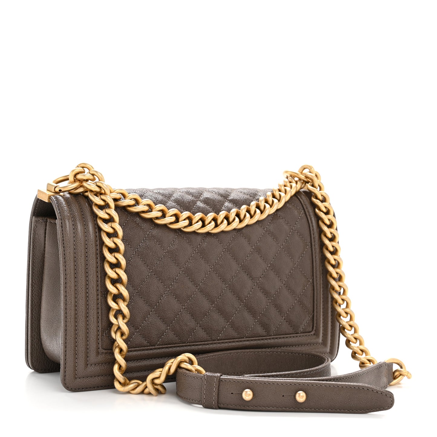 Caviar Quilted Medium Boy Flap Khaki