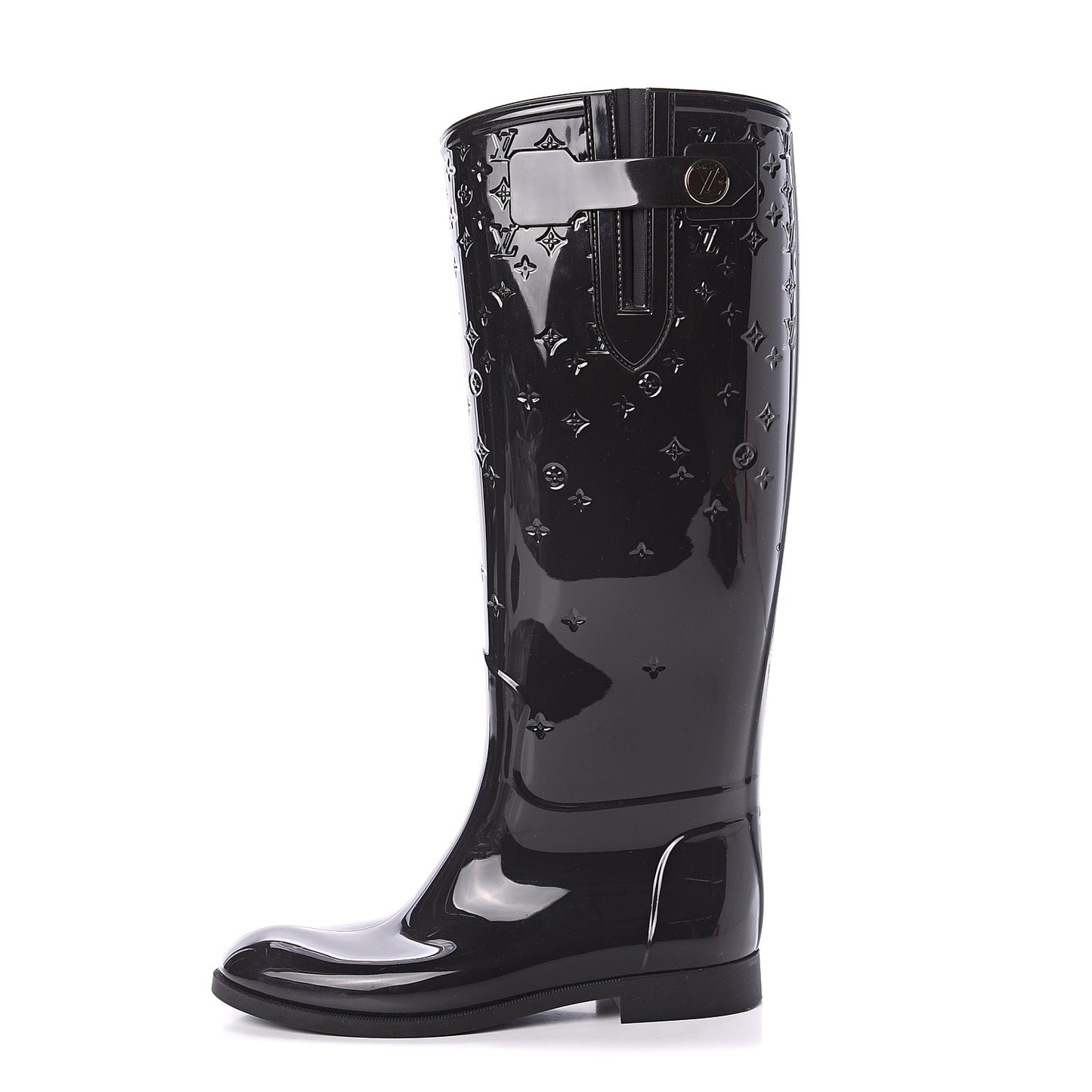 Rubber Embossed Monogram Drops High Rain Boots 37 Black