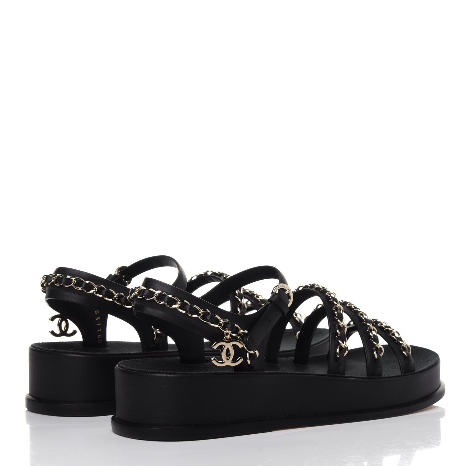 Chanel Calfskin Chain Platform Sandals 36 Black 4 of 12
