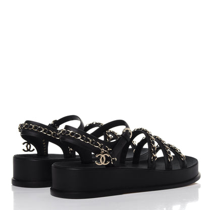 Chanel Calfskin Chain Platform Sandals 36 Black 4 of 12