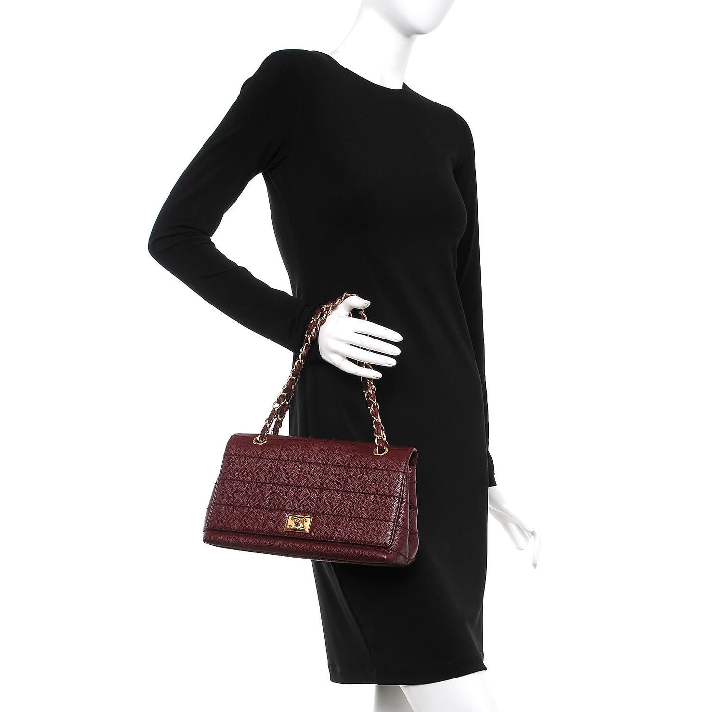 Caviar Square Stitched Medium Flap Burgundy