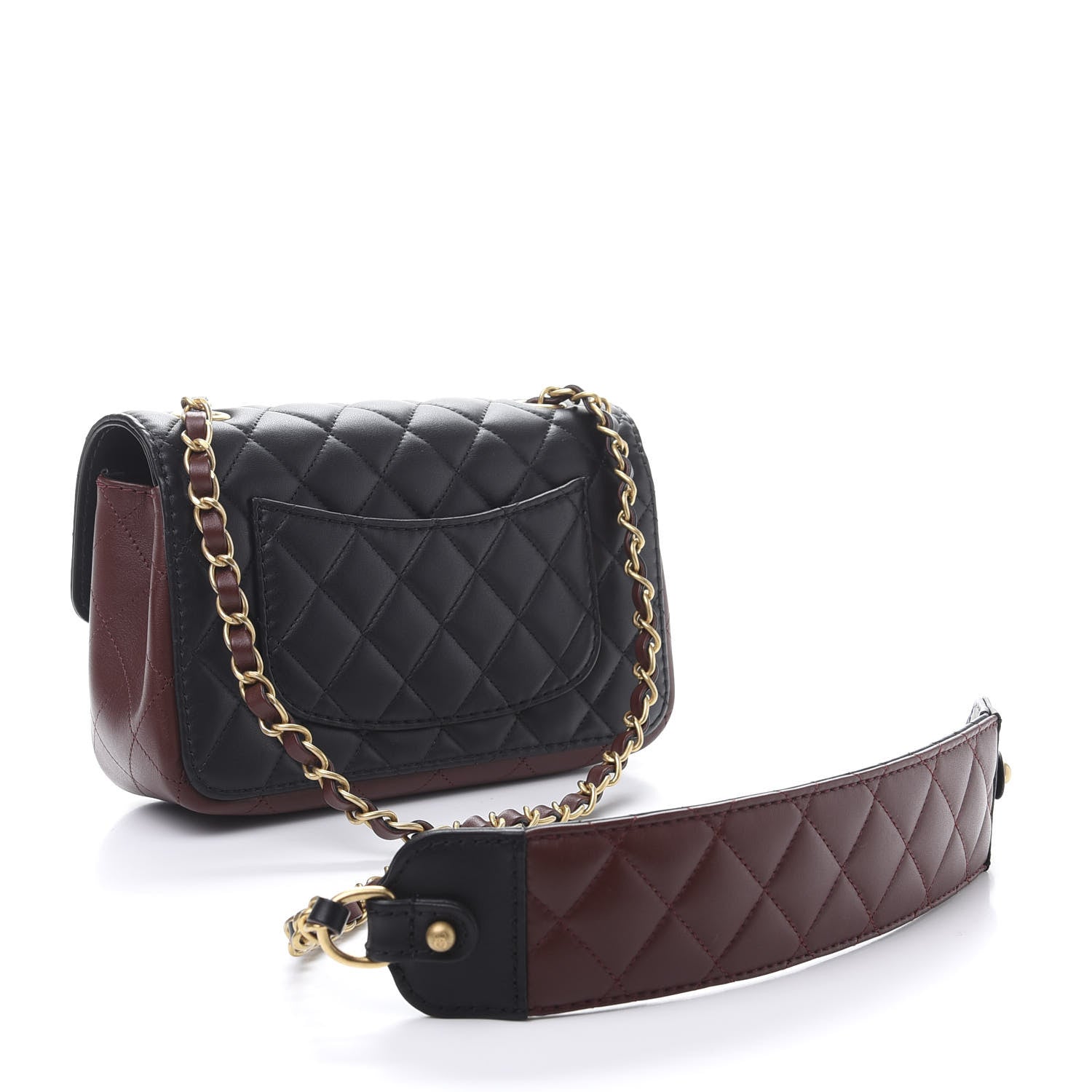 Chanel Calfskin Quilted Small Strap Into Flap Bag Black Brown 4 of 12