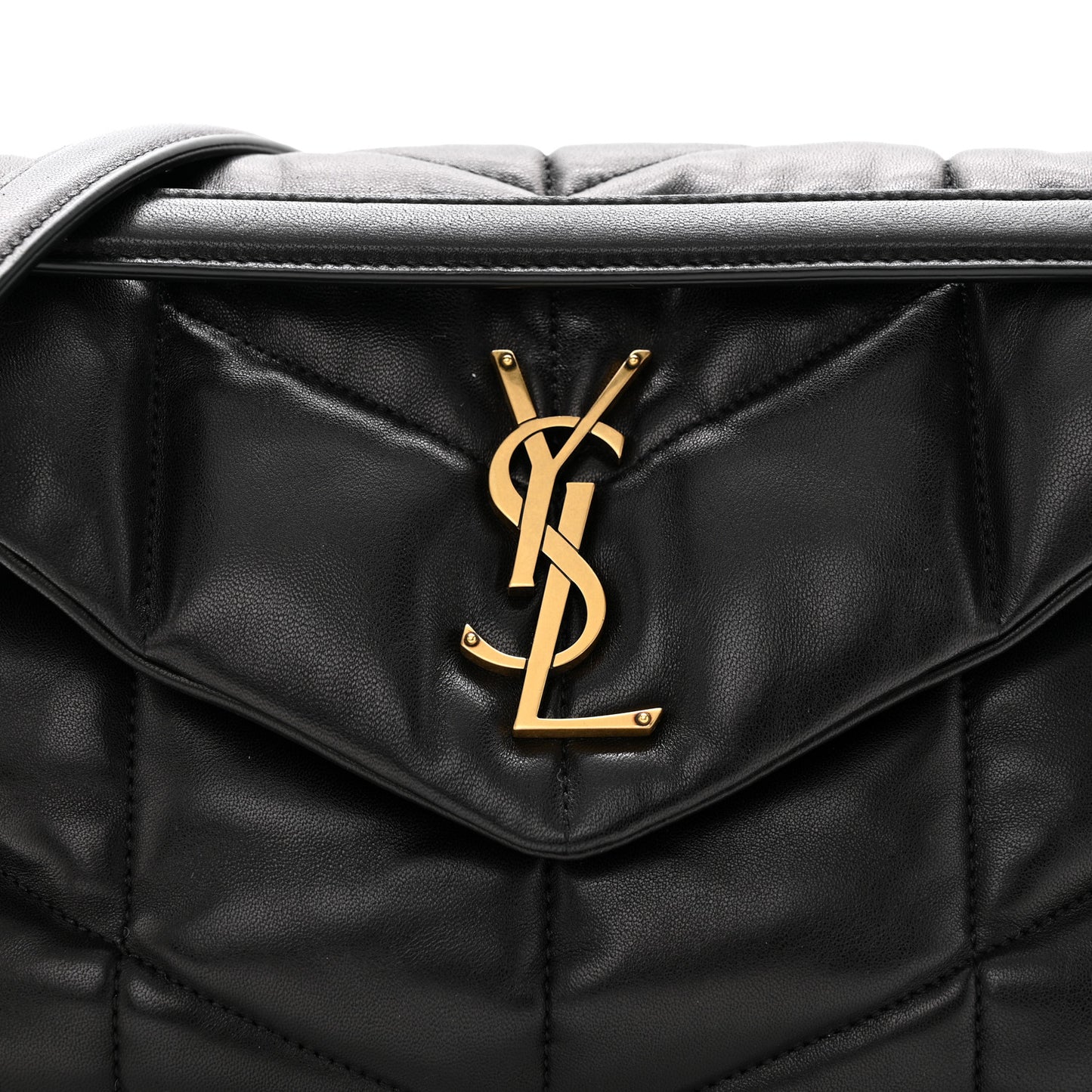 Lambskin Quilted Small Loulou Puffer Monogram Chain Satchel Black