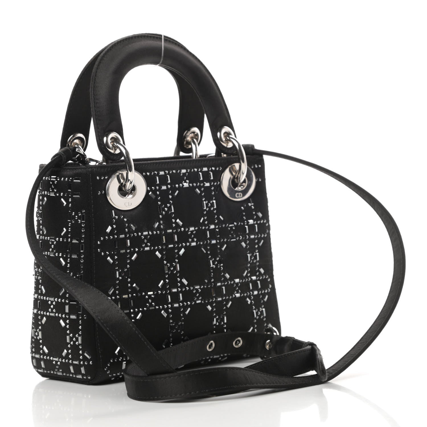 Christian Dior Satin Crystal Cannage Mini Lady Dior Black 3 of 12