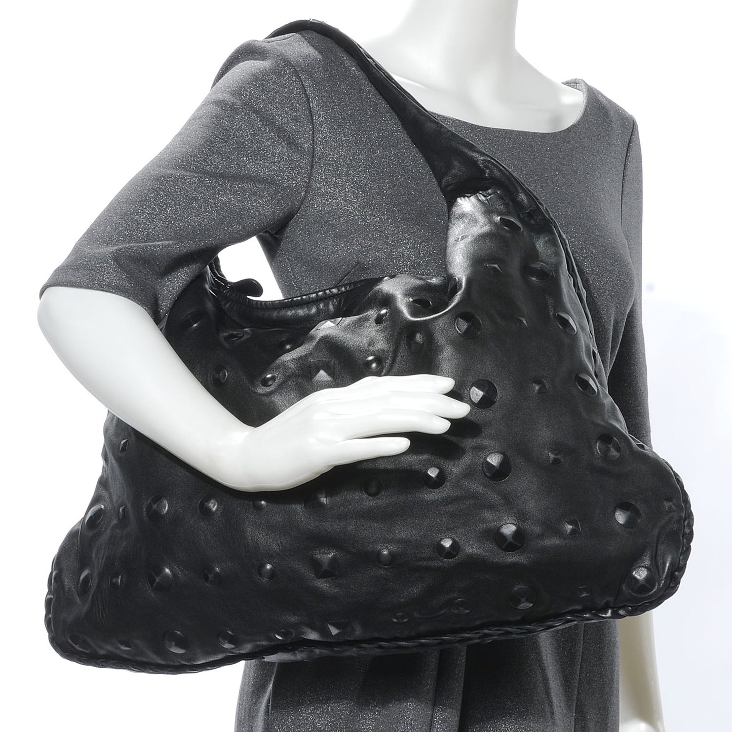 Nappa Intrecciato Studded Hobo Nero