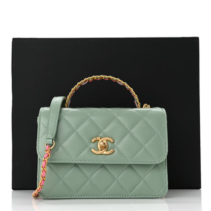Chanel Shiny Calfskin Quilted Mini Metal Top Handle Flap Light Green 11 of 11
