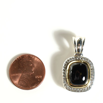 David Yurman Sterling Silver 18K Yellow Gold Black Onyx Diamond 12mm Albion Enhancer Pendant 2 of 6