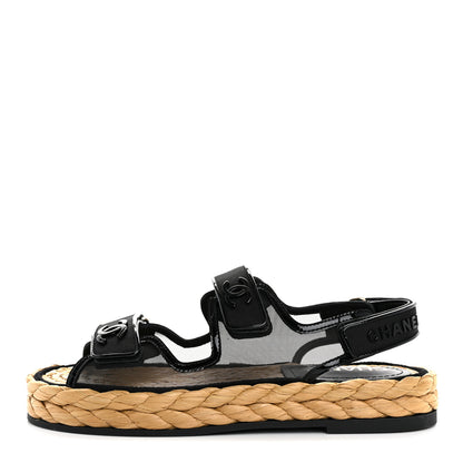 Chanel Mesh Patent Calfskin Velcro Dad Sandals 38 Black 1 of 10