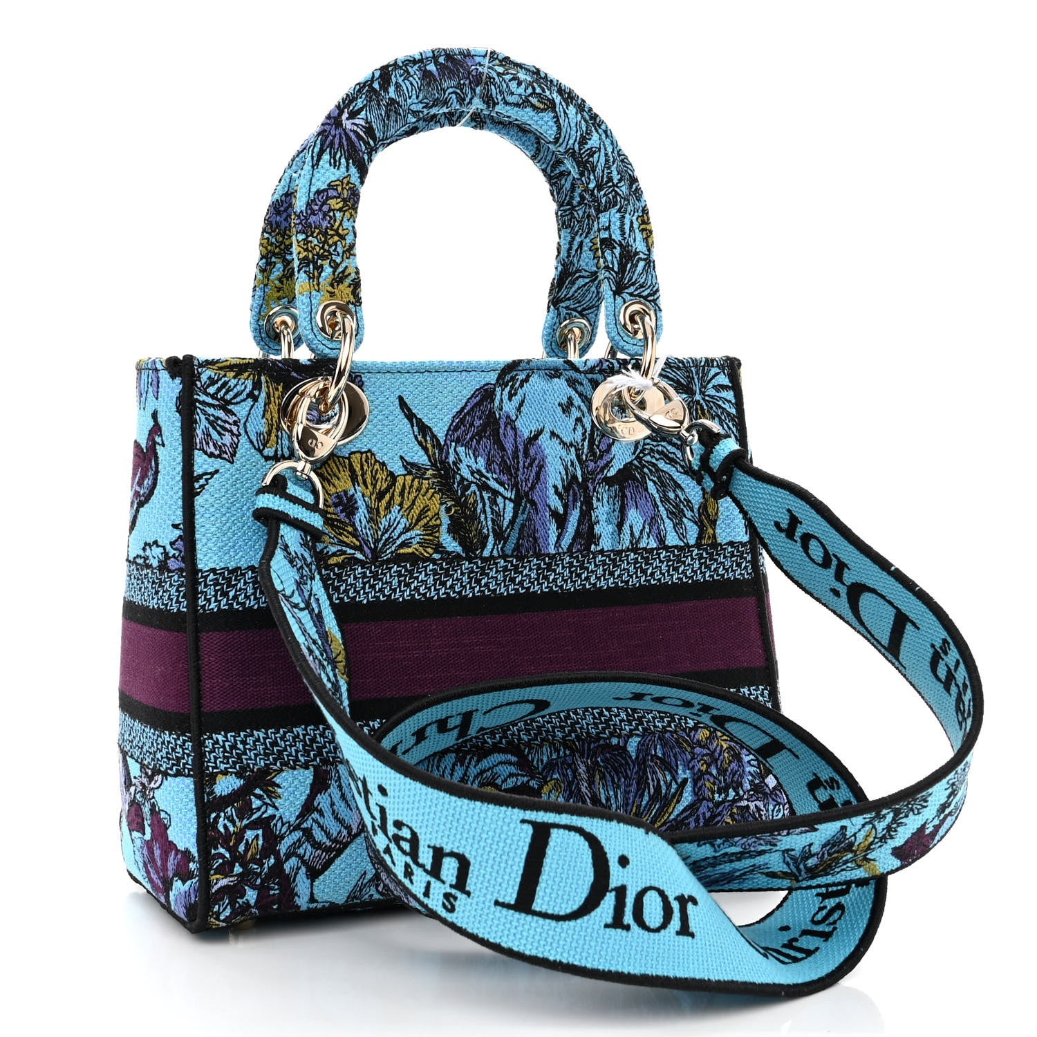 Christian Dior Canvas Toile de Jouy Voyage Embroidered Medium Lady D-Lite Celestial Blue 3 of 9